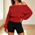 thumbnail image 2 of cocolona Off Shoulder Cropped Sweatshirts for Women Solid Color Long Sleeve Casual Shirts Sporty Trendy Fall Outfits, 2 of 7