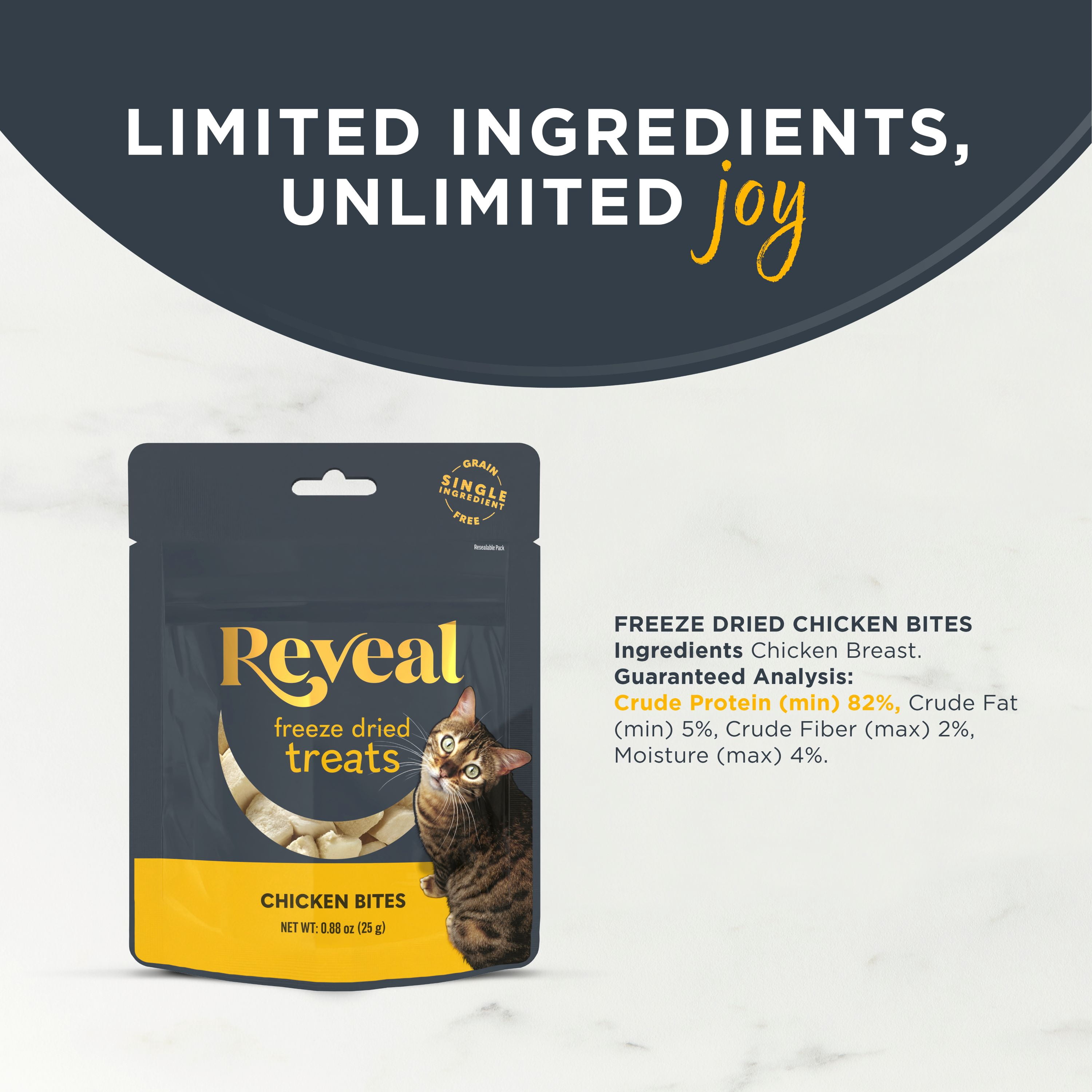 (8 pack) Reveal Pet Food Natural Cat Treats Chicken Freeze Dried 0.88oz Bag