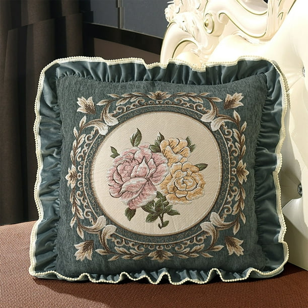 Cojín de Encaje para Sofá, Sala de Estar, Dormitorio, Mesita de Noche, Coche. Cojín Bordado de Tela. Cojín Lumbar.