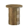 thumbnail image 3 of Demi Bonn 24" Rustic Round End Table, Textured Base Living Room Ottoman, Coffee Table for Home Decor, Brown, 3 of 4
