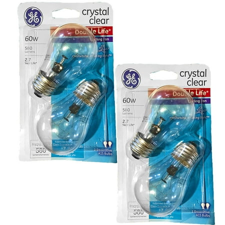 GE Crystal Clear 60 Watt, 650 Lumen, A15 Ceiling Fan Light Bulbs w/Medium Base (4 (Best Light Bulbs For Ceiling Fans)