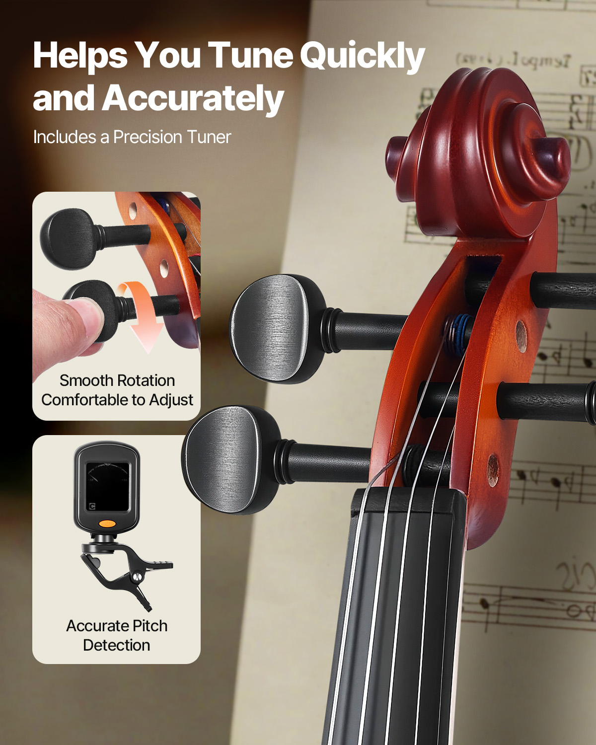 VEVOR Violin 3/4 Size for Adults, Violin Fiddle Set for Beginners with Hard Case, Rosin, Bow, Shoulder Rest, Bridge, Tuner and Extra Strings, Professional Musical Instruments for Student (Brown)