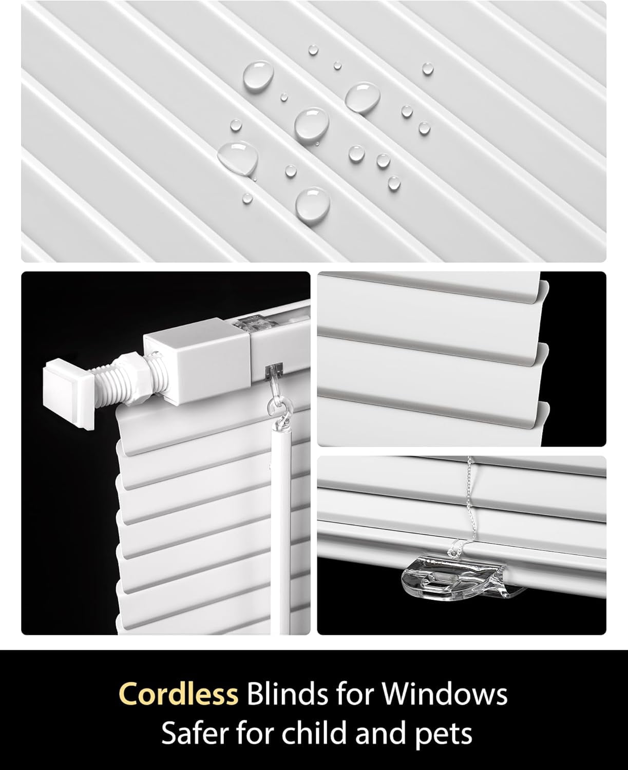 No Drill Blinds for Windows 1" Vinyl L-Shaped Slats Cordless Mini Blinds for Home, for Window Size 22" W × 36" H White