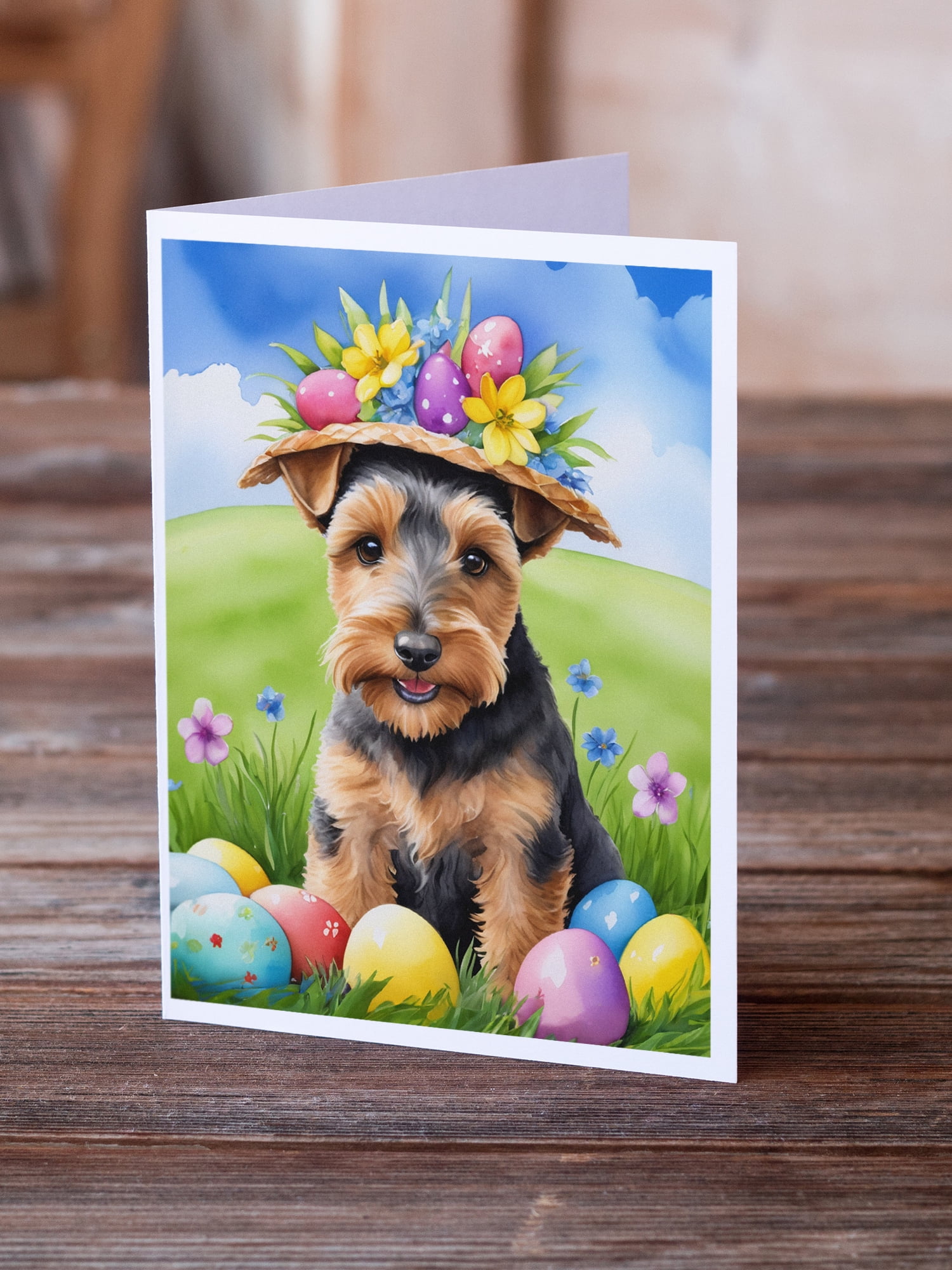 Welsh Terrier Easter Egg Hunt Greeting Cards Pack of 8 7 in x 5 in