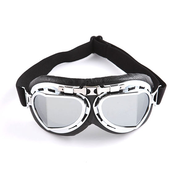 Clear Lens Black Chrome Vintage Aviator Style Motorcycle Scooter Goggles