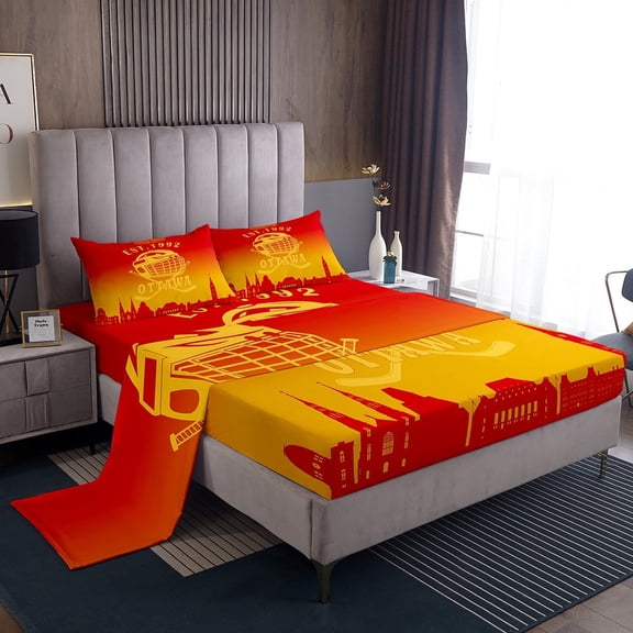 Erosebridal Ottawa Soccer City Bed Sheets Set Twin Size, American Football Bed Sheets Twin, Vintage Rugby Reversible Sheet Set Twin, Microfiber Room Decoration, 3pcs