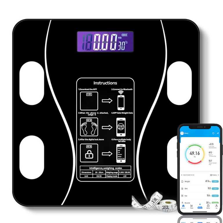 Bluetooth Scales Digital Weight and Body Fat Scale -Body Health Analyzer  with Phone APP- Wireless Digital Bathroom Smart BMI Scale,Black