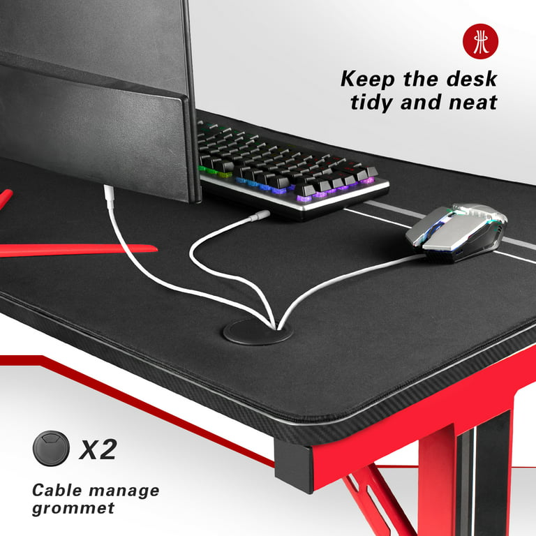Gaming Desk, 60 Inch Computer Desk Carbon Fiber Surface Gamer Desk with  Free Mouse Pad, T-Shaped Professional Gaming Table with USB Gaming Rack,  Cup
