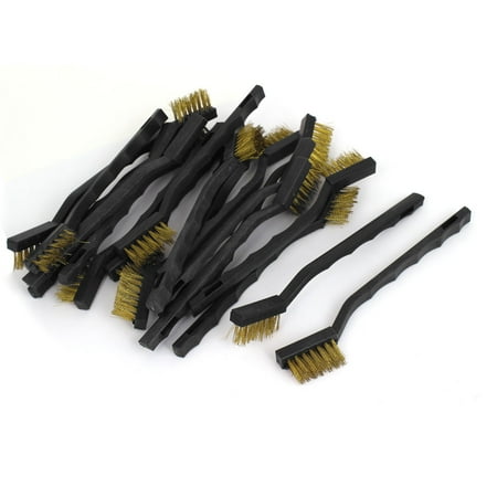 - 17cm Long Handheld Plastic Handle Brass Wire Cleaning Brush Black 20 Pcs