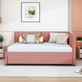 thumbnail image 3 of Harper & Bright Designs Full Size Upholstered Daybed with Trundle, Linen L-Shaped Sofa Bed with Headboard and Armrest for Living Room, Pink, 3 of 12