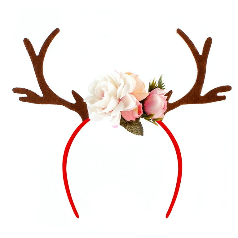 Kids Girls Funny Deer Antler Headband with Flowers Blossom Novelty