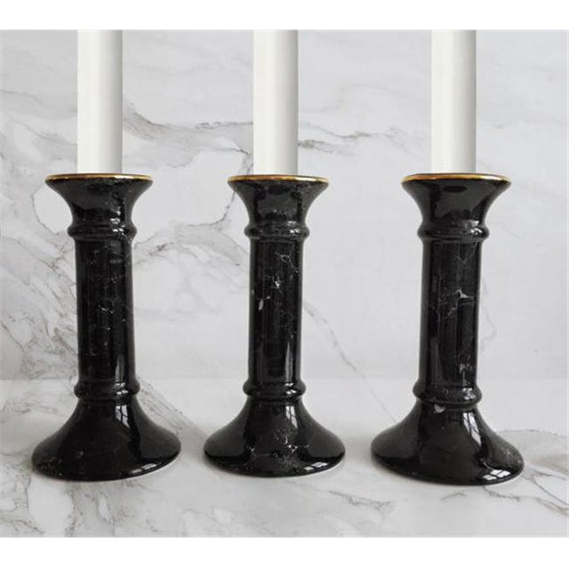 ArtFuzz Faux Marble Candlestick Small Crema Set of2 4.25X4.25X8.75