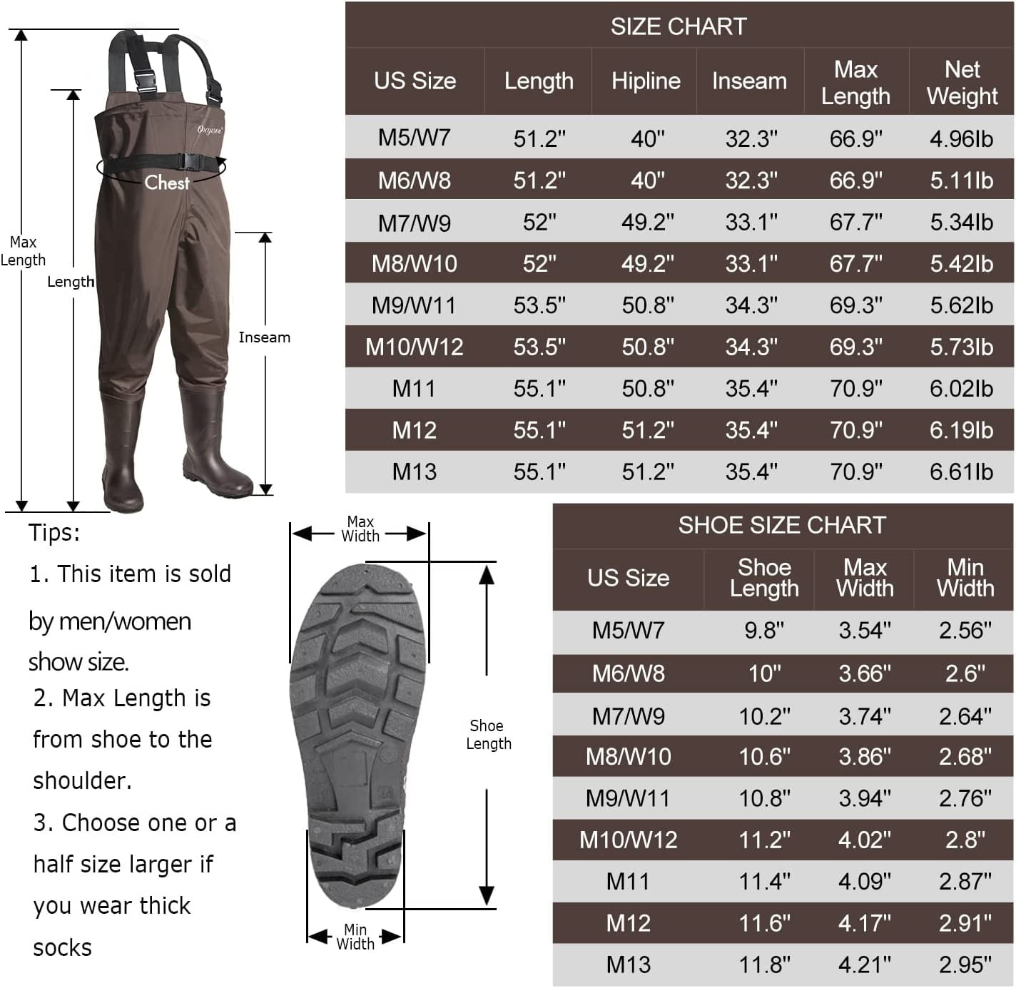 OXYVAN Waders Waterproof Lightweight Fishing Waders with Boots