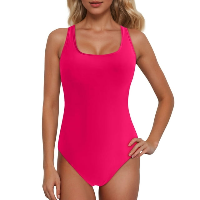 Women's Tankini Swimsuits Athletic Racerback Bathing Suit Color Block Summer Tankinis Swimwear for Women Hot Pink