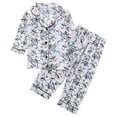 thumbnail image 1 of Odeerbi 1-8 Años Niños Niñas Pijama de Satén Con Solapa Dentada Camisa de Manga Larga Conjunto de Pantalones Suave Estampado de Rayas Pijama de Dos Piezas, 1 of 9