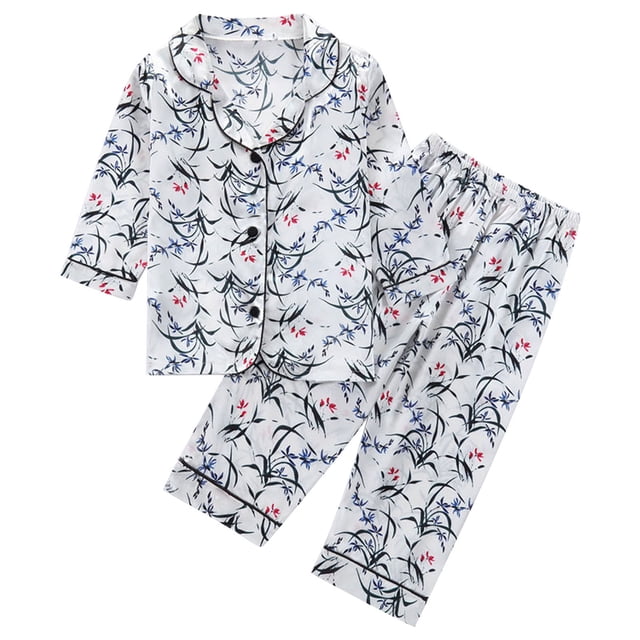 Odeerbi 1-8 Años Niños Niñas Pijama de Satén Con Solapa Dentada Camisa de Manga Larga Conjunto de Pantalones Suave Estampado de Rayas Pijama de Dos Piezas