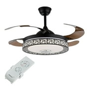 FETCOI 42"Modern LED Ceiling Fan Light Fixtures Bluetooth Speaker Chandelier Remote Control(Black)