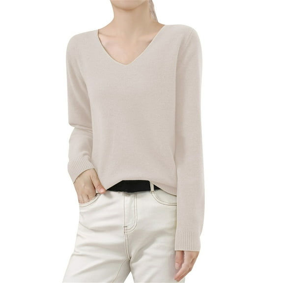 Bovemsi Sweaters for Women Cozy Women's Winter Knitted Sweater Low Neck V Warm Base Long Sleeved Solid Color Fall Sweaters