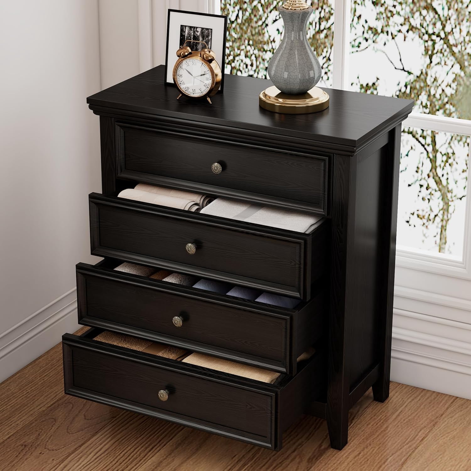 BOSHIRO 4-Drawer Modern Dresser for Bedroom, Tall Storage Chest Organizer with Sleek Black Finish