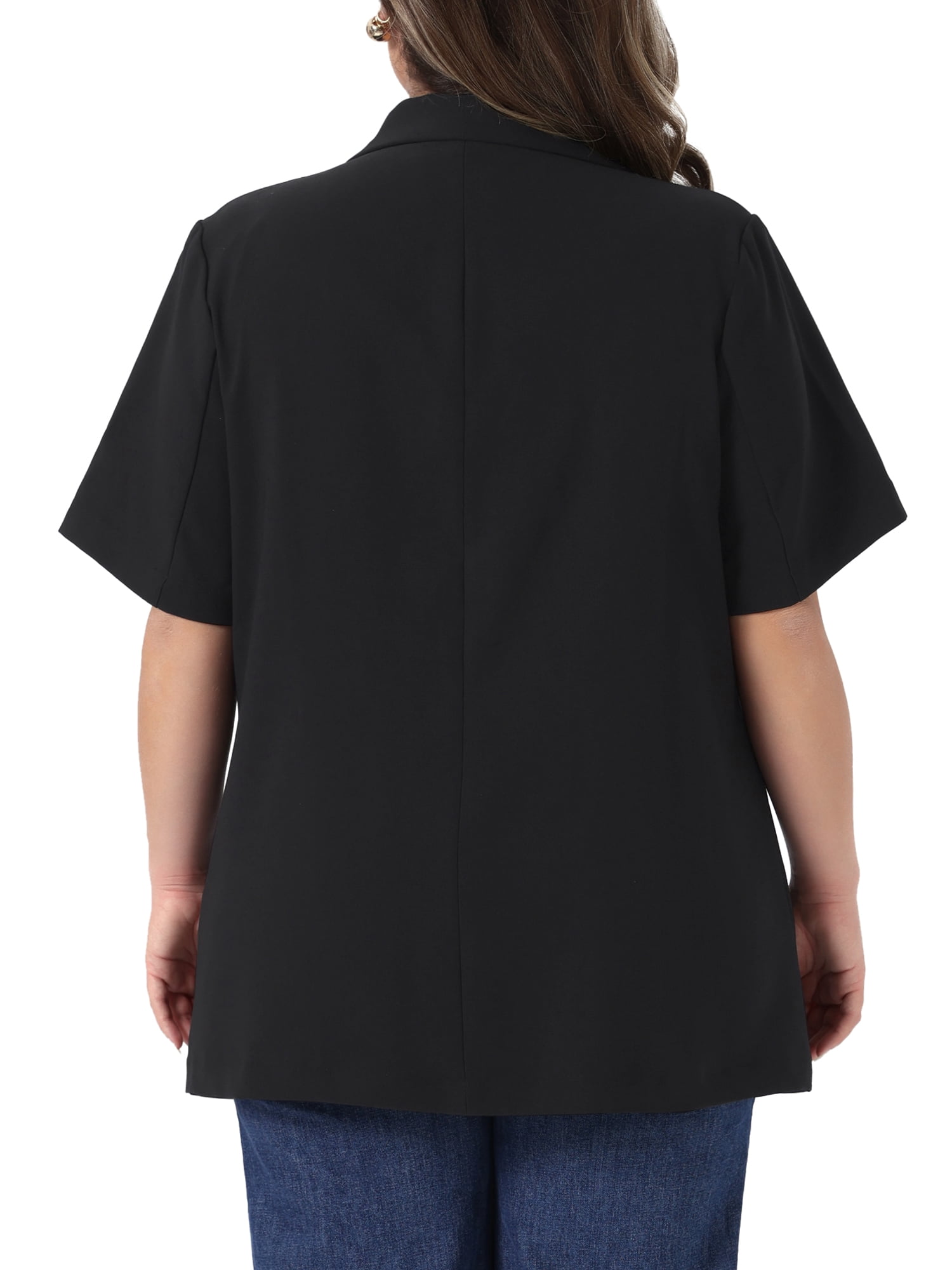DARING DIVA Women's Plus Short Sleeve Notched Lapel Double Breasted Blazer 2X Black