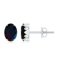 Rosec Jewels Oval Black Opal Solitaire Stud Earrings with Moissanite (5X7 mm, AAA Quality), 925 Sterling Silver
