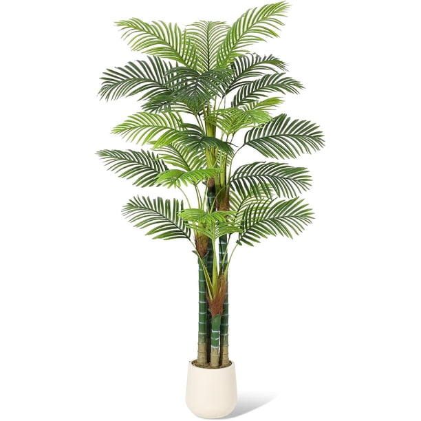 7ft (84 in) de altura golden cane palm tree fake plant grande artificial plant para sala de estar yard indoor o outdoor home decor single con blanca base