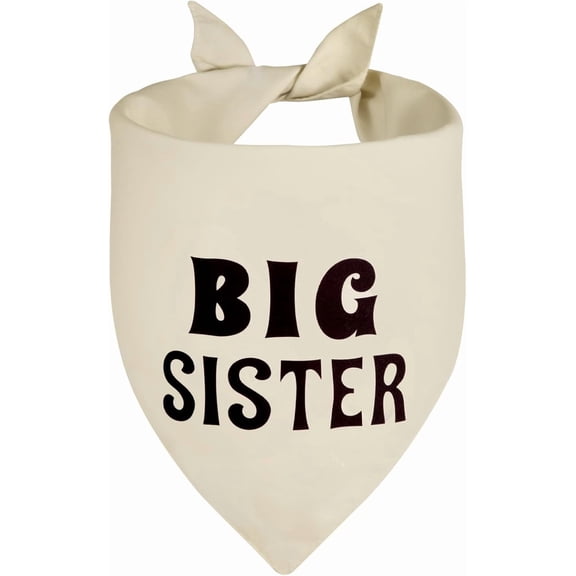 Big Sister Dog Bandana Beige XLarge 1PCS, Adjustable Triangle Scarf, Pregnancy Announecment, New Baby for Family.