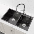 thumbnail image 4 of 32-in x 19-in Double Bowl Stainless Steel Kitchen Sink Drop-In Overmount Sink in Brushed Nickel 16 Gauge, 4 of 11