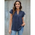 thumbnail image 4 of Womens Blouse V Neck Ruffle Sleeve Flowy Shirts Dressy Casual Cute Summer Tops Navy Blue XL, 4 of 9