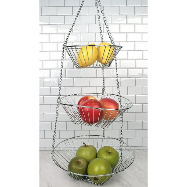 Dependable Industries Essentials 3Tier Wire Hanging Basket Chrome