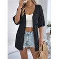 thumbnail image 3 of Summer Crochet Cardigan for Women Short Sleeve Boho Oversized Open Front Knitted Black S, 3 of 8