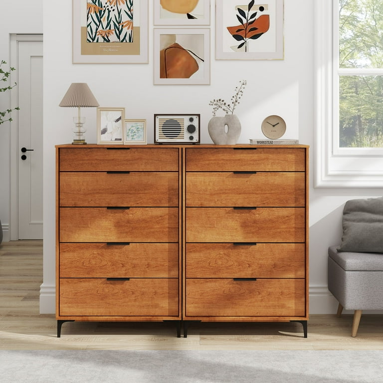 Gymax 2PCS 5-Drawer Dresser w/ Interlock System Metal Support Legs