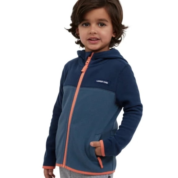 Lands’ End Toddler Boys Fleece Full Zip Jacket Hoodie Blue/Orange Size 2T