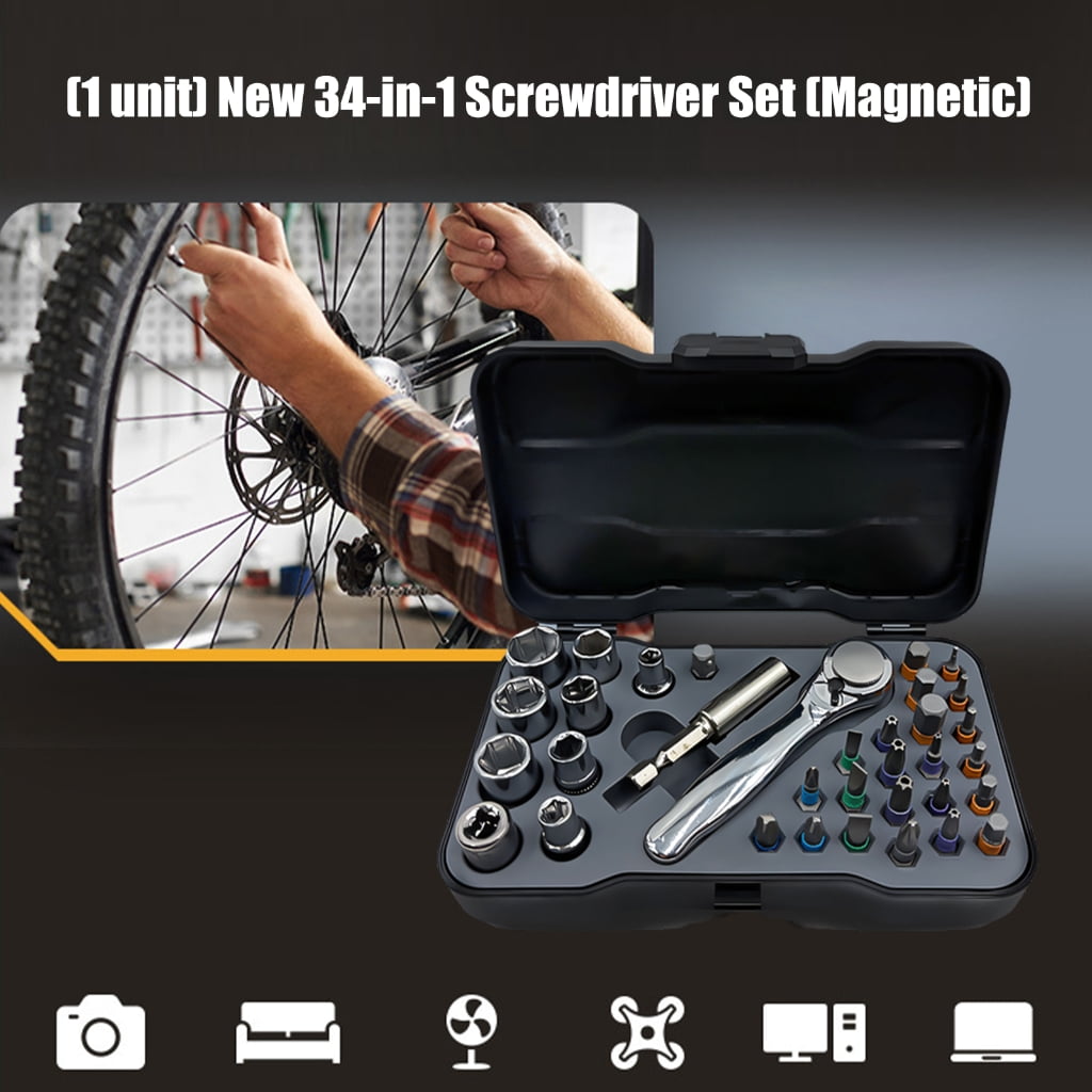 34 Piece Screwdriver Set With Alloy Steel Bits Ergonomic Handle For Craft Repairs