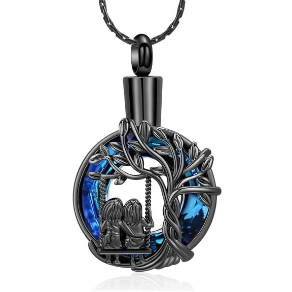 Personalize Sisters on Swing Tree of Life Circle Cremation Urn Pendant Cremation Jewelry for Ashes Keepsake Memory Necklace Human Pet Memorial Jewelry