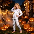 thumbnail image 2 of felwors Halloween Pajamas Big Boy Girls Crew Neck Cute Print Pajama Sets Long Sleeve Lovely Sleepwear 2 Piece Pjs Multiple Cartoon Jammies Pajama (White,8-9 Years), 2 of 7