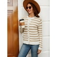 thumbnail image 4 of Women'S Cardigan Sweaters Striped Open Front Button Down Knitted Coat Cropped Fall Outwear White-Brown XL, 4 of 8