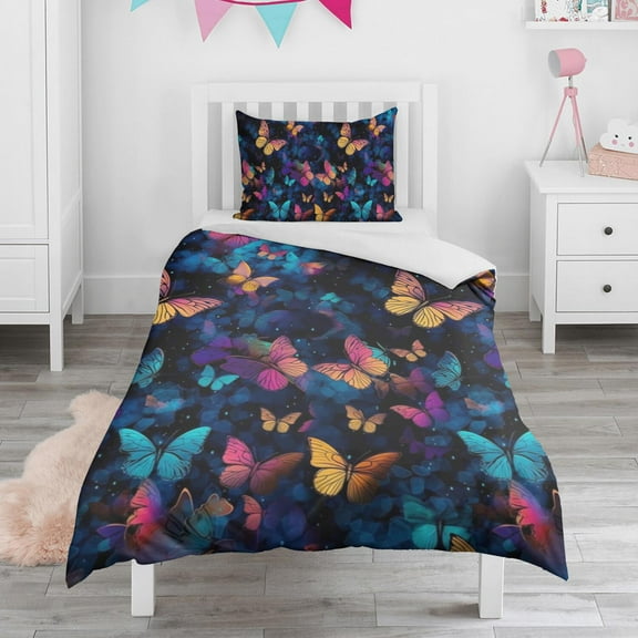 Flower and Butterfly Duvet Cover and Pillowcase Set for Single Bedding, Bedroom Accessories for Kids Teens