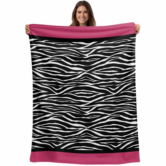 Zebra Printed Blanket Soft Cozy Warm Twin Blanket for Bed, Plush Fuzzy Flannel Fleece Blankets for Sofa, Modern Geometric Balck White Stripes Throw Blankets for Couch, Gifts for Men, 60"x80"