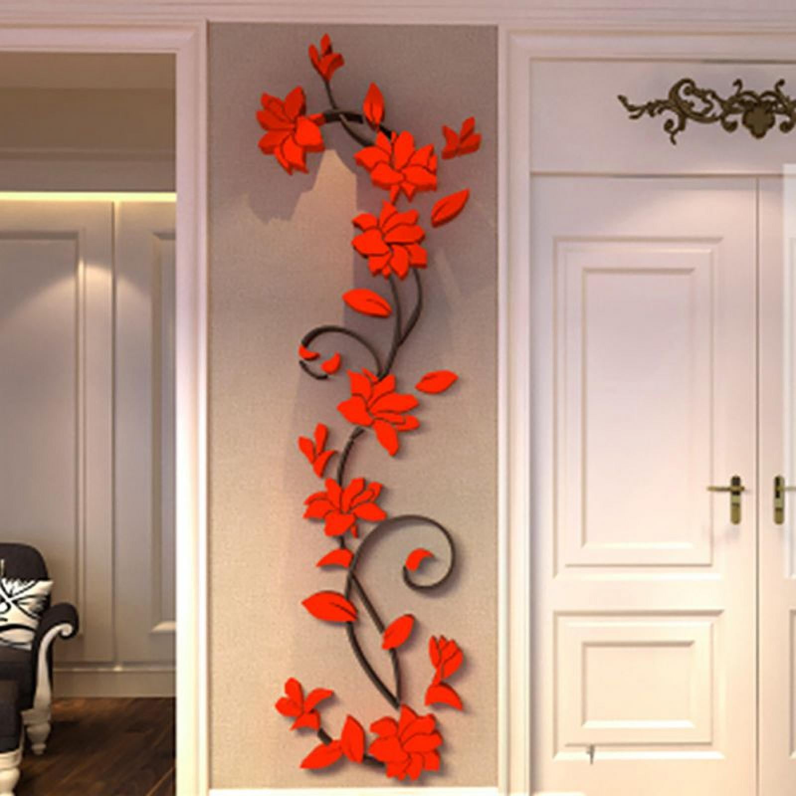 Modern 3D Flower Vine Mirror Wall Sticker DIY Decal Removable Room Home Decor
