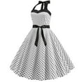thumbnail image 2 of IBTOM CASTLE Women's Vintage Polka Dot Dress 1950s Halter Retro Cocktail Prom Dress Rockabilly Wedding 50's 60's Party Dress S White, 2 of 8