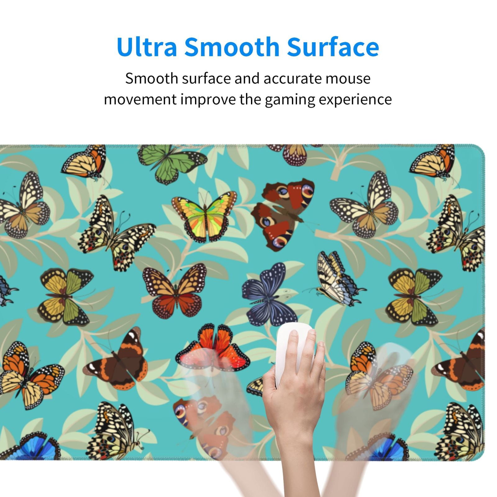 Rateoe Multicolored Butterflies Print Mouse Pad - Extended Large Gaming Mousepad,Non-Slip Stitched Edge,16x29.5 Inch