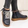 thumbnail image 3 of Womens Vintage Wedge Combat Boots Casual Adjustable Mid Calf Walking Riding Short Ankle Booties with Side Zipper Dark Blue Size 8.5, 3 of 7