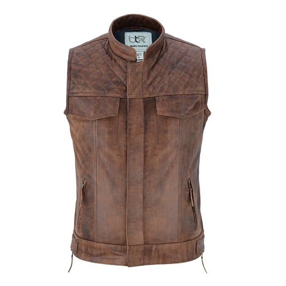 Men's Motorcycle Sleeveless Leather Vest Biker Riders Motorbike Motocross Vests Antique Brown-2XL