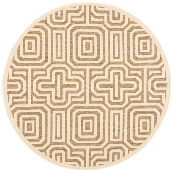 SAFAVIEH Courtyard Holly Geometric Indoor/Outdoor Area Rug, 5'3" x 5'3" Round, Natural/Brown