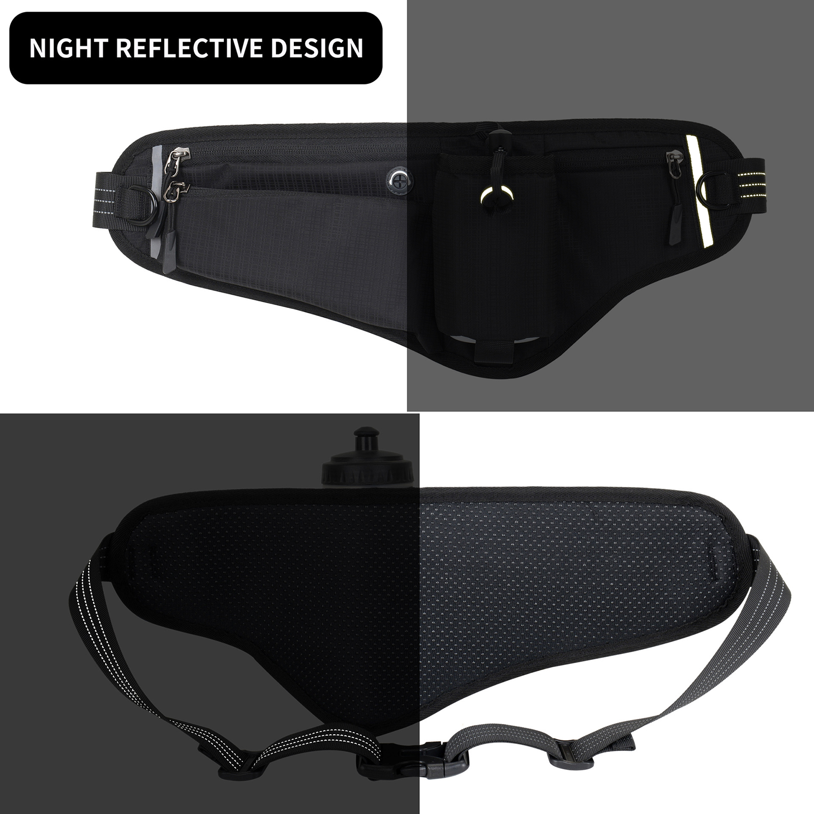 Suodoka Hands Free Dog Leash Waist Pack Water Resistant Night Reflective Large Capacity for Outdoor Dog Walking, Black (11.02 inches / 28 cm)