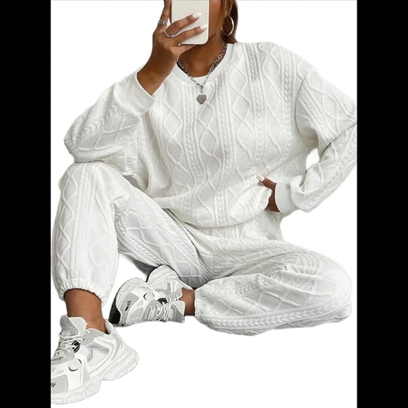 Conjunto Deportivo de Dos Piezas para Mujer: Sudadera y Pantalón Deportivo de Cuello Redondo Liso y Holgado, Conjunto de Jersey para Estar en Casa. XXL