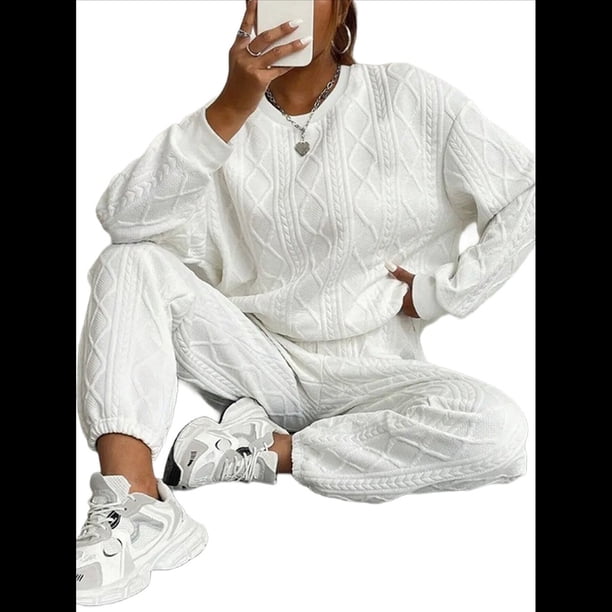 Conjunto Deportivo de Dos Piezas para Mujer: Sudadera y Pantalón Deportivo de Cuello Redondo Liso y Holgado, Conjunto de Jersey para Estar en Casa. XL