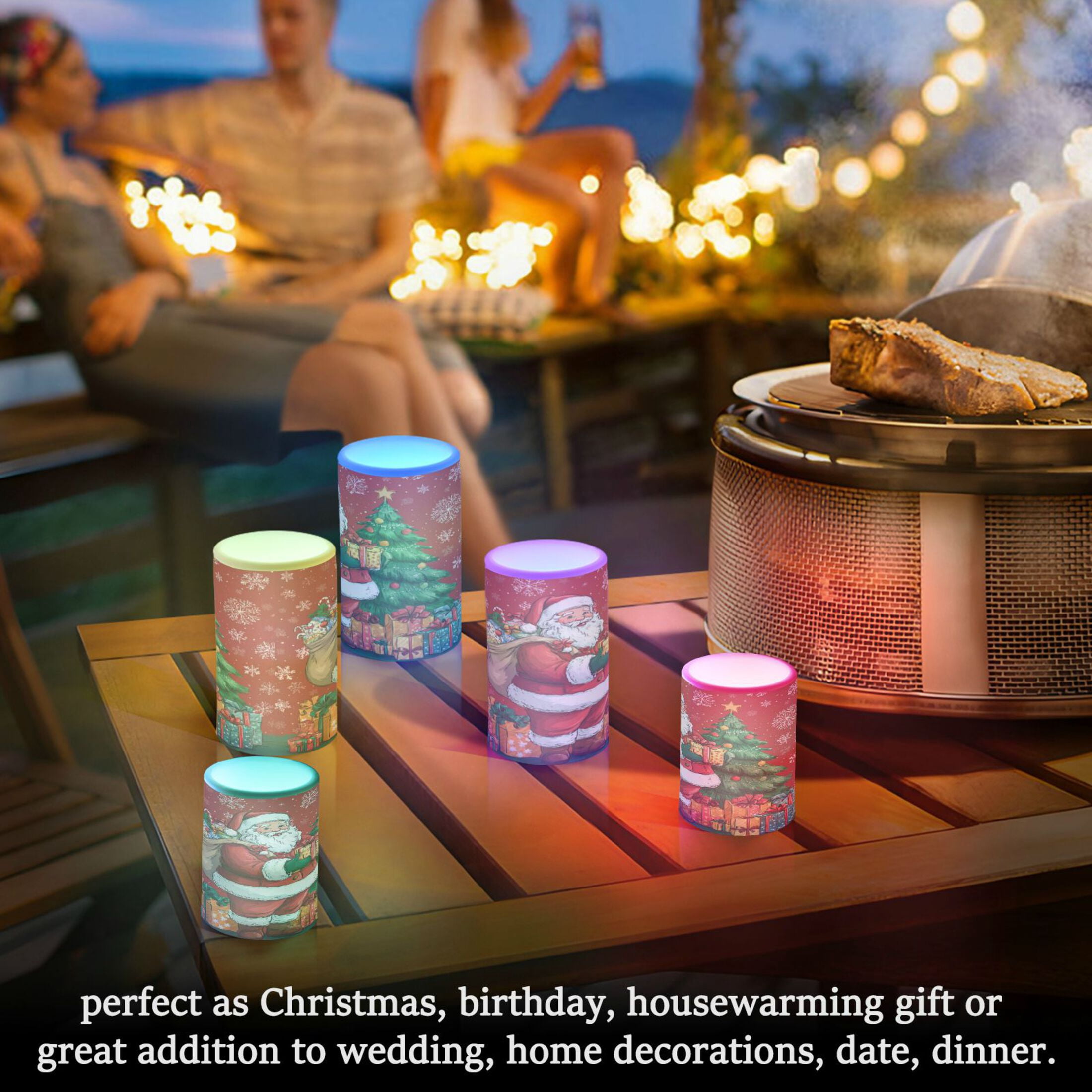2 PCS LED Flicker Flameless Candle with Remote Control Realistic 3D Wick LED Window Decoration Candle Set for Wedding Table Home Decor Favors Santa Claus and His Presents