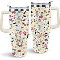 Halloween Tumbler, Cute Pumpkin Ghost Tumbler with Handle and Straw, 40 oz Stainless Steel Insulated Water Bottle Halloween Gifts for Women